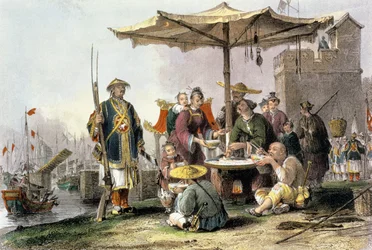 Vendedores de arroz en la estación militar de Tong-Chang-Too, de 